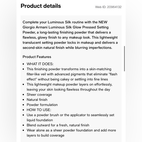 Giorgio Armani Luminous Silk Glow Fusion Setting Powder - Shade 8 Tan. MSRP $69! - Picture 8 of 12